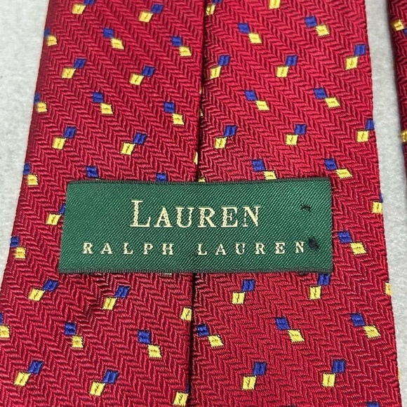 Lauren Ralph Lauren Dress Tie Necktie 100% Silk USA Made Burgundy Blue Yellow - Picture 5 of 6